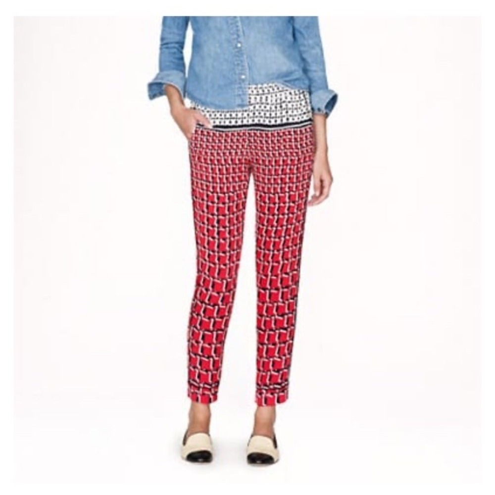 New $398 J.Crew Collection 100% Silk Pull-On Ankle Pants Slim Fit‎ Size 8